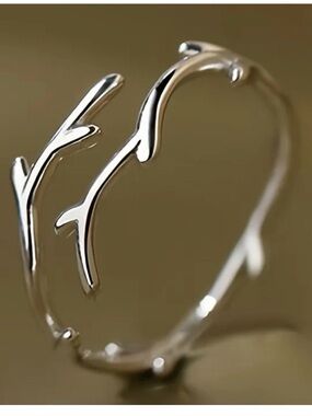 Minimal Branch Silver Open Bangle Bracelet - Women's Jewelry